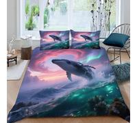 Set di biancheria da letto 3D, motivo Ocean Whale Nuvole nel cielo, microfibra set copripiumino da 3 pezzi, con chiusura lampo, per ragazze, ragazzi e bambini, 220x240 cm (Dx7651)