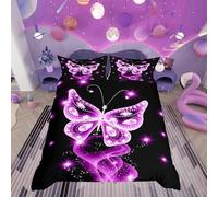 Set di biancheria da letto a farfalla Galaxy Biancheria da letto singolo adolescenti Dreamy Diamond Feather Print Set copripiumino Sparkle Nero Viola Decor Microfibra Biancheria da letto 2 pezzi