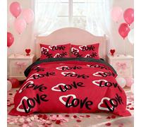 Set di Biancheria da Letto a Forma di Cuore per Ragazze,Copripiumino con Stampa di Lettere D'Amore Nere e Cuori Bianchi e Federa,Copripiumino In Microfibra Morbida e Accogliente per La Camera da Lett