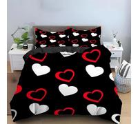Set di Biancheria da Letto a Forma di Cuore Rosso e Bianco,Copripiumino con Stampa di Un Romantico Motivo D'Amore Semplice e Set di Federe,Copripiumino In Microfibra Morbido e Accogliente per L'Arred