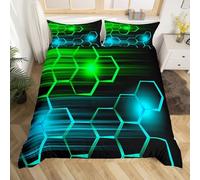 Set di biancheria da letto a nido d'ape per bambini, ragazzi e ragazze, set di copripiumino geometrico, copripiumino a tema alveare, decorazione per camera da letto, copripiumino ombre verde e blu