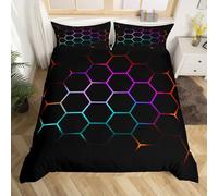 Set di biancheria da letto a nido d'ape per bambini, uomini e ragazze, moderno, geometria, esagonale, colorato, con motivo geometrico colorato, rosso, viola, verde acqua, nero, 2 pezzi, per letto