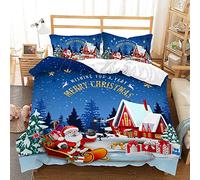 Set di Biancheria da Letto a Tema Buon Natale,Set Copripiumino 240X220 con Babbo Natale Sulla Slitta e Casa Rossa per La Camera Dei Bambini,Copripiumino in Microfibra Leggera con Federe per Letto Kin