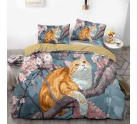 Set di biancheria da letto a tema gatto, per gli amanti dei gatti, set copripiumino con federe, estetica giapponese floreale, in morbida microfibra, per tutte le stagioni (04,240 x 220 cm+80 x 80 cm*2