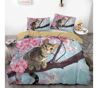 Set di biancheria da letto a tema gatto, per gli amanti dei gatti, set copripiumino con federe, estetica giapponese floreale, in morbida microfibra, per tutte le stagioni (03, 200 x 200 cm+80 x 80 cm