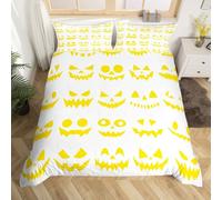 Set di biancheria da letto a tema Halloween con zucche spettrali e lanterne, copripiumino con occhi in stile cartone animato e bocce, decorazione per la stanza dei ragazzi e ragazze, collezione di