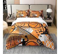Set di biancheria da letto a tema sportivo con stampa di pallacanestro, 100% cotone, 100% cotone, per ragazzi, ragazze, bambini, adolescenti, decorazione per camera da letto, giallo, giocatore di bas