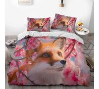 Set di biancheria da letto a tema volpe, set copripiumino in tre pezzi con adorabili volpi rosse con motivi di fiori di ciliegio e foglie d'acero, set di biancheria da letto in stile anime a tema