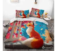 Set di biancheria da letto a tema volpe, set copripiumino in tre pezzi con adorabili volpi rosse con motivi di fiori di ciliegio e foglie d'acero, set di biancheria da letto in stile anime a tema