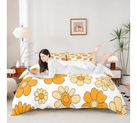 Set di biancheria da letto anni '90 con motivo a margherite arancioni, copripiumino shabby chic floreale per ragazzi e ragazze, decorazione per la camera da letto, collezione di biancheria da letto, 2