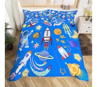 Set di Biancheria da Letto Astronave Astronauta, 3 Pezzi, Set Copripiumino una Piazza e Mezza 200x200 cm Pianeti Copripiumini in Microfibra 2 Federe 50x80 cm con Cerniera
