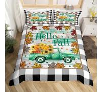 Set di biancheria da letto autunnale con copripiumino a quadri per letto super king size con zucca del Ringraziamento, set di biancheria da letto rustico, set di biancheria da letto autunnale per la