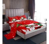 Set di biancheria da letto Babbo Natale per ragazzi e ragazze, alce di Natale, pupazzo di neve, fiocco di neve, lenzuolo con angoli a tema natalizio, lenzuolo piano, Buon Natale, lenzuolo per Natale