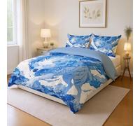 Set di Biancheria da Letto Blu Bianco Parure Copripiumino Anime Fantasia Vivace Lupo Completa Singola Doppia per Children's Boys Girls Duvet Cover 150x200cm(59" x 79")