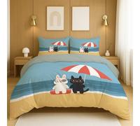 Set di Biancheria da Letto Blu Giallo Copripiumino Cartone Illustrazione Oceano Animale leggero Traspirante per camera da letto e soggiorno Duvet Cover 260x240cm(102" x 95")