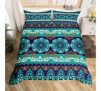 Set di biancheria da letto Boho Decor con motivo floreale bohemien, super king size, con medaglioni di mandala, set per letto azteco, etnico, tribale, esotico, a righe, stile europeo, colore: verde