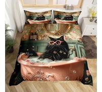 Set di biancheria da letto carino con gatto in stile vittoriano retrò, per bambini e adolescenti, con grazioso motivo floreale con animali, verde e rosa, 3 pezzi, per letto king size, senza piumino