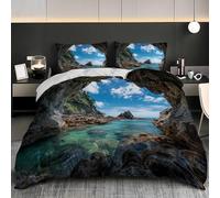 Set di Biancheria da Letto Cerniera e Morbido, Paesaggio Di Grotte Costiere Copripiumino 240x220 cm, con 2 Federa 50x80 cm, Blu Copripiumino Everyday per Tutte le Stagioni