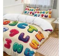 Set di biancheria da letto con 3 pezzi, con 2 federe, con numeri e lettere, caldo e educativo, con chiusura a cerniera, morbido set di biancheria da letto per tutte le stagioni, 201 x 229 cm