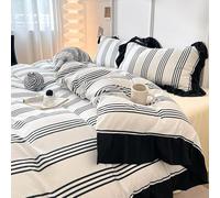 Set di Biancheria da Letto con Balze a Righe per Bambini E Adulti,Copripiumino in Microfibra Traspirante per Tutte Le Stagioni,Copripiumino Francese Semplice E Moderno con Chiusura a Cerniera,Singolo