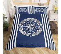 Set di biancheria da letto con bussolal classica rosa dei venti, copripiumino king size per bambini e adulti, motivo bussola, stile vintage, blu navy, linee geometriche, 3 pezzi