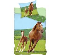 Set Di Biancheria Da Letto Con Cavallo E Puledro 2 Pezzi 135x200 Cm (80x80 Cm)