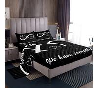 Set di biancheria da letto con citazioni divertenti Mr Mrs, set di lenzuola con angoli , coppie, amanti, nero, rosso, creativo, regalo di San Valentino, in microfibra per letto king size, 4 pezzi