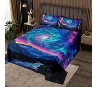 Set di biancheria da letto con copriletto colorato a spirale, paesaggio naturale con montagne e alberi, per bambini, adolescenti, adulti, con nuvole sfumate e cielo, set con 2 federe, king size, 3