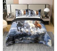 Set di biancheria da letto con copripiumino 3D in 100% cotone, motivo cavalli che corrono, animali selvatici, decorazione per bambini, adolescenti, adulti, con stampa invernale e neve, con 1 federa