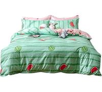 Set di biancheria da letto con copripiumino a righe geometriche moderne, motivo anguria, per bambini, doppio, rosa, per ragazze, ragazzi e donne, camera da letto, traspirante, copripiumino verde con