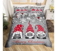 Set di biancheria da letto con copripiumino a tema Natale con gnomi di Natale, Babbo Natale, fiocchi di neve, campanelle, per bambini, ragazzi, ragazze, adolescenti, adulti, copriletto natalizio