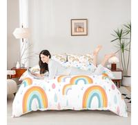 Set di biancheria da letto con copripiumino arcobaleno per bambini, per culla, stile bohémien, con nuvole dolci e arcobaleno, decorazione per la camera dei ragazzi e ragazze, stampa a mano, colore