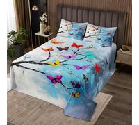 Set di biancheria da letto con copripiumino colorato con farfalle per bambini, stile rustico con alberi e farfalle, 2 pezzi, stile rustico tie-dye, stile rustico blu, con 1 federa (misura singola)