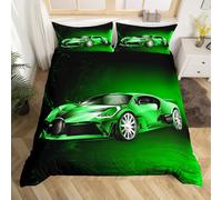 Set di biancheria da letto con copripiumino con auto da corsa verde, per bambini, ragazzi e ragazze, per camera da letto con auto da corsa, 2 pezzi, per letto junior/culla, con cerniera