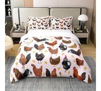 Set di biancheria da letto con copripiumino con stampa di galline, 100% cotone, set di biancheria da letto per bambini con animali della fattoria, set di biancheria da letto carino con pulcino,