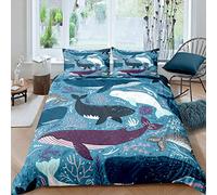 Set di biancheria da letto con copripiumino e 2 federe, motivo balene, oceano e marino, per ragazzi, ragazze, bambini, ragazzi, per camera da letto, motivo: animali marini
