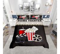 Set di biancheria da letto con copripiumino e 2 federe per letto super king size, motivo vintage cinema con tema sala cinematografica, decorativo per la camera da letto con motivi di pellicola