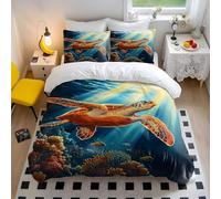 Set di biancheria da letto con copripiumino e federa, con stampa di tartarughe marine, morbida barriera corallina, regalo per la decorazione della camera da letto (stile 5, singolo, 135 x 200 cm, 65 x
