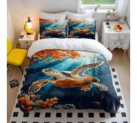 Set di biancheria da letto con copripiumino e federa, con stampa di tartarughe marine, morbida barriera corallina, regalo per la decorazione della camera da letto (stile 2, matrimoniale, 200 x 200 cm