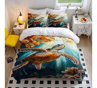 Set di biancheria da letto con copripiumino e federa, con stampa di tartarughe marine, morbida barriera corallina, regalo per la decorazione della camera da letto (stile 1, matrimoniale, 200 x 200 cm