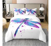 Set di biancheria da letto con copripiumino e federa per letto king size, 100% cotone, dipinto a olio e libellula, per ragazzi e ragazze, motivo acquerello, morbido, colore bianco e viola, decorazione