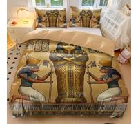 Set di biancheria da letto con copripiumino e federe, con sarcofago egiziano, antico faraone e dea alata, in stile artistico (stile 2, matrimoniale, 200 x 200 cm + 65 x 65 cm x 2)