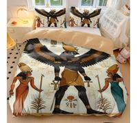 Set di biancheria da letto con copripiumino e federe, con sarcofago egiziano, antico faraone e dea alata, in stile artistico (stile 3, singolo: 135 x 200 cm + 65 x 65 cm x 2)