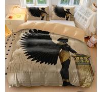 Set di biancheria da letto con copripiumino e federe, con sarcofago egiziano, antico faraone e dea alata, in stile artistico (stile 5, king size, 240 x 220 cm + 50 x 75 cm x 2)