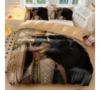 Set di biancheria da letto con copripiumino e federe, con sarcofago egiziano, antico faraone e dea alata, in stile artistico (stile 4, singolo, 135 x 200 cm + 65 x 65 cm x 2)