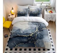Set di biancheria da letto con copripiumino e federe, effetto marmo astratto blu agata con accenti dorati, elegante, lussuoso, in morbida microfibra (stile 3, matrimoniale, 200 x 200 cm +65 x 65 cm x