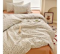 Set di biancheria da letto con copripiumino e federe, in cotone, stile shabby chic, verde, botanico francese, con motivo floreale fresco, traspirante, leggero