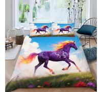 Set di biancheria da letto con copripiumino e federe, motivo Animal Horse Nuvole nel cielo, per bambini, ragazzi, ragazze, adolescenti, set di copripiumino decorazione per la stanza (Dx7311)