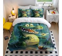 Set di biancheria da letto con copripiumino e federe, motivo coccodrillo della giungla, motivo palude verde, ultra morbido, decorazione per la camera dei bambini (stile 5, matrimoniale, 200 x 200 cm