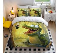 Set di biancheria da letto con copripiumino e federe, motivo coccodrillo della giungla, motivo palude verde, ultra morbido, decorazione per la camera dei bambini, stile 3, matrimoniale, 200 x 200 cm